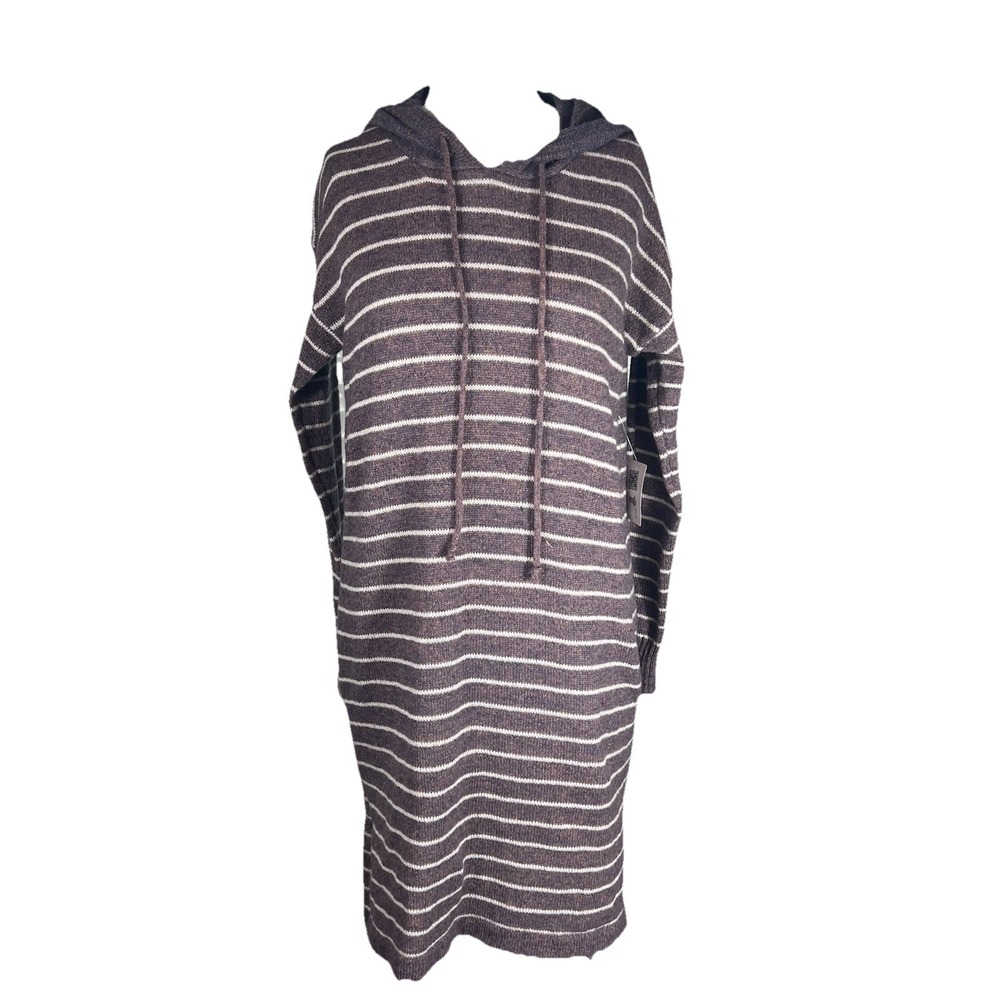 Sweater Dress Purple Gray with white stripes Hooded Women's Size Medium NWT